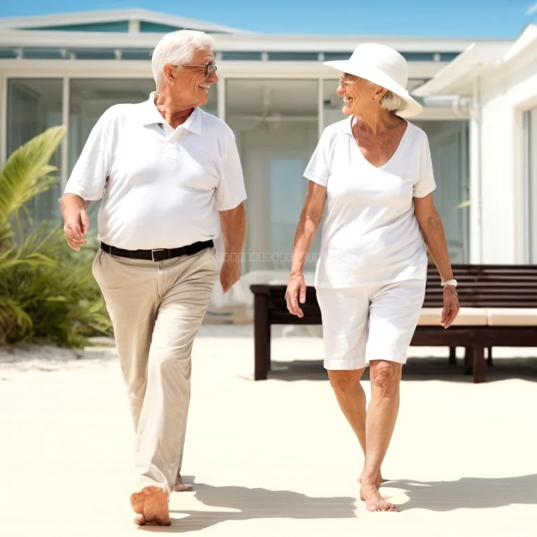 Seniors enjoying a group meditation session by the pool